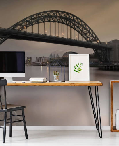 papier peint de Newcastle personnalisable en noir et blanc appelé Tyne Bridge pour les bureaux, les chambres et les entreprises