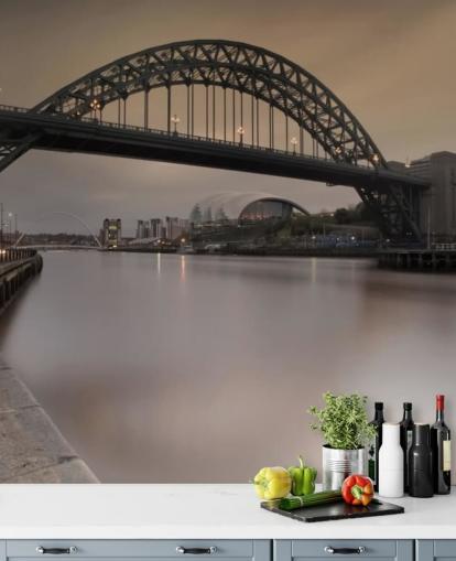 zwart-wit aanpasbaar Newcastle-behang genaamd Tyne Bridge voor kantoren, slaapkamers en bedrijven