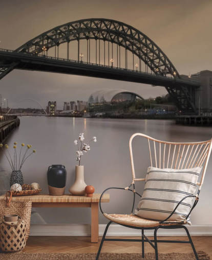 mustavalkoinen muokattava Newcastle-taustakuva nimeltä Tyne Bridge toimistoihin, makuuhuoneisiin ja yrityksiin