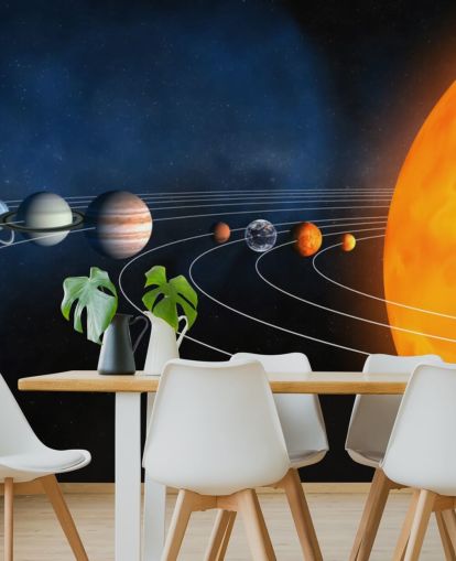 carta da parati murale con pianeta educativo chiamato Complete Solar System per camere da letto e scuole per bambini
