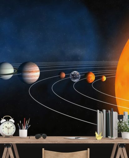 koulutusplaneetan taustakuvamaalaus nimeltä Complete Solar System lasten makuuhuoneisiin ja kouluihin