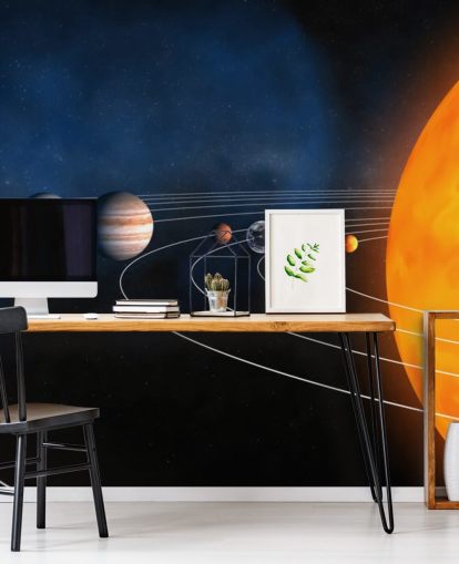 pedagogisk planet tapetväggmålning som heter Complete Solar System för barnens sovrum och skolor