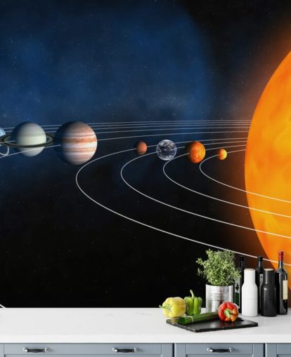 pedagogisk planettapet veggmaleri kalt Complete Solar System for barnas soverom og skoler