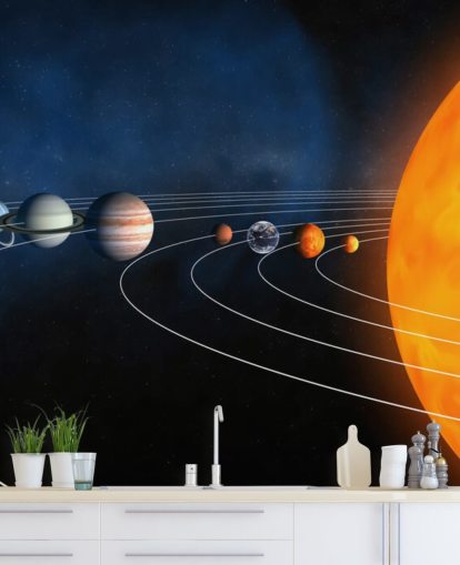 carta da parati murale con pianeta educativo chiamato Complete Solar System per camere da letto e scuole per bambini carta da parati murale con pianeta educativo chiamato Complete Solar System per camere da letto e scuole per bambini