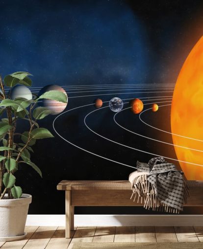 mural educacional de papel de parede planetário chamado Sistema Solar Completo para crianças, quartos e escolas