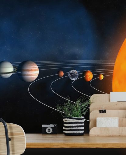 koulutusplaneetan taustakuvamaalaus nimeltä Complete Solar System lasten makuuhuoneisiin ja kouluihin