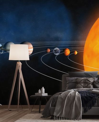 pedagogisk planet tapetväggmålning som heter Complete Solar System för barnens sovrum och skolor
