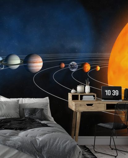 carta da parati murale con pianeta educativo chiamato Complete Solar System per camere da letto e scuole per bambini