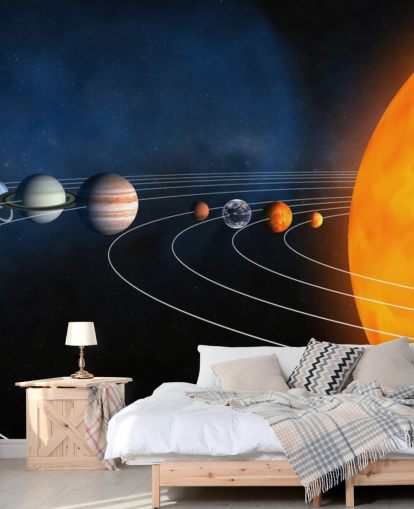 mural educacional de papel de parede planetário chamado Sistema Solar Completo para crianças, quartos e escolas