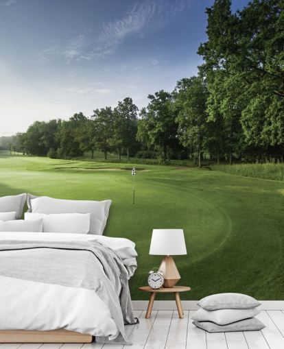 Rauhallinen aamunkoitto, Oak Park -golfkerho, Surrey, Englannin seinämaalaus Rauhallinen aamunkoitto, Oak Park -golfkerho, Surrey, Englannin seinämaalaus