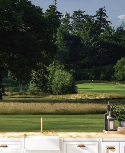 Puesta del sol de Sherfield, club de golf Sherfield Oaks, Hampshire, Inglaterra Papel pintado