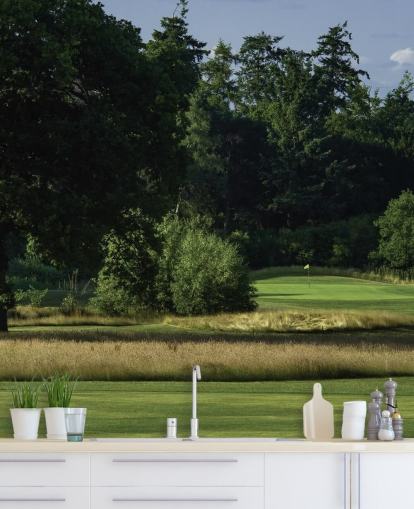 Puesta del sol de Sherfield, club de golf Sherfield Oaks, Hampshire, Inglaterra Papel pintado