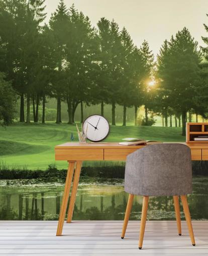 Auringonlaskun golfkentän taustakuva Auringonlaskun golfkentän taustakuva