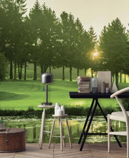 Golfplatz-Tapete bei Sonnenuntergang