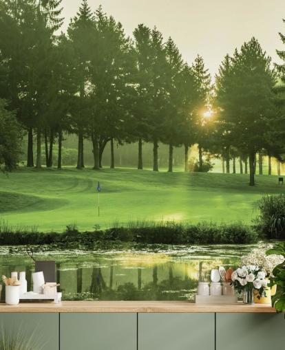 Wallpaper voor de golfbaan bij zonsondergang Wallpaper voor de golfbaan bij zonsondergang