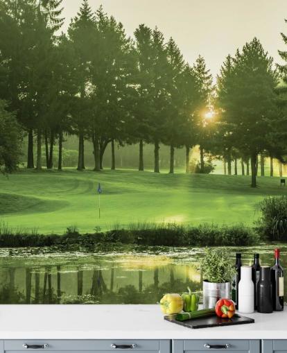 Carta da parati del campo da golf al tramonto