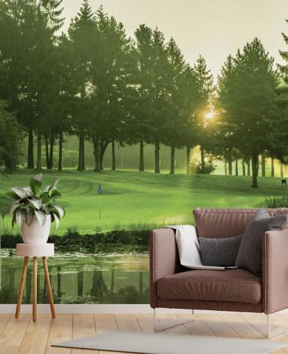 Carta da parati del campo da golf al tramonto