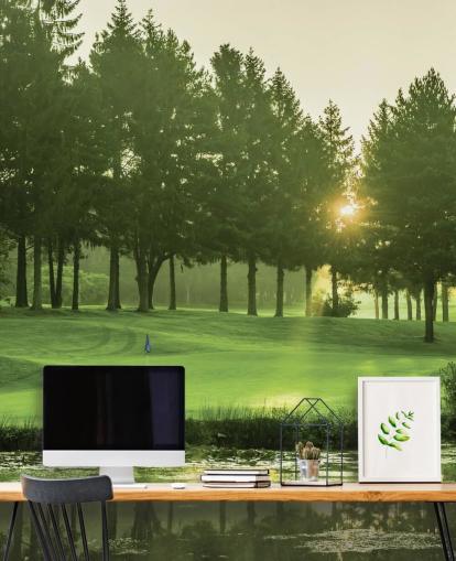 Carta da parati del campo da golf al tramonto