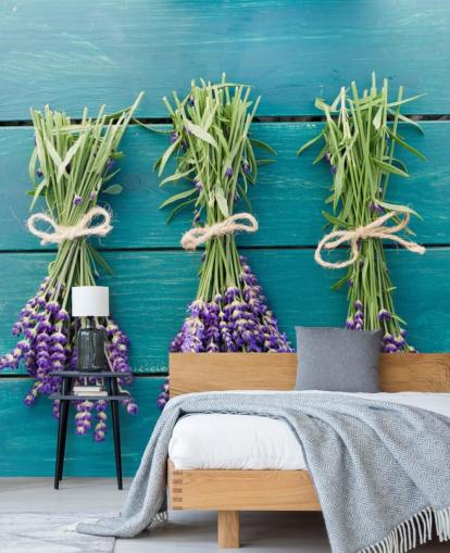 Lavender Boughs on Blue Wood Wall Mural