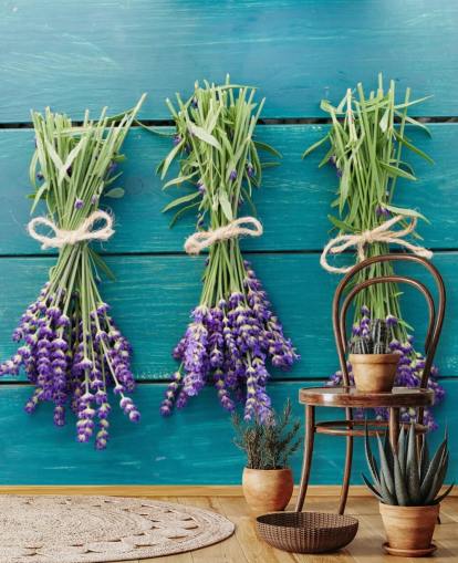 Lavender Boughs on Blue Wood Wall Mural Lavender Boughs on Blue Wood Wall Mural
