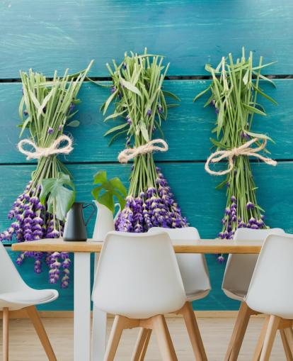 Lavender Boughs on Blue Wood Wall Mural