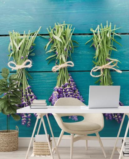Lavender Boughs on Blue Wood Wall Mural