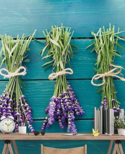 Lavendel grener på Blue Wood Wall Mural Lavendel grener på Blue Wood Wall Mural