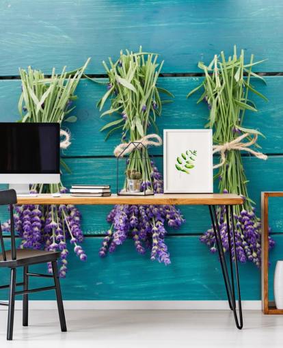 Lavender Boughs on Blue Wood Wall Mural