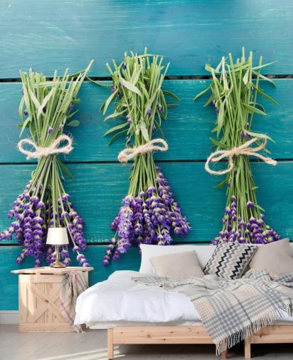 Lavender Boughs on Blue Wood Wall Mural