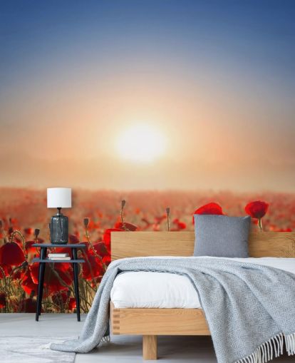 Papier Peint Fresque Coquelicots rouges dans un champ