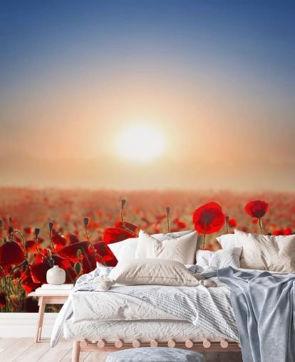 Red Poppies in a Field Wall Mural