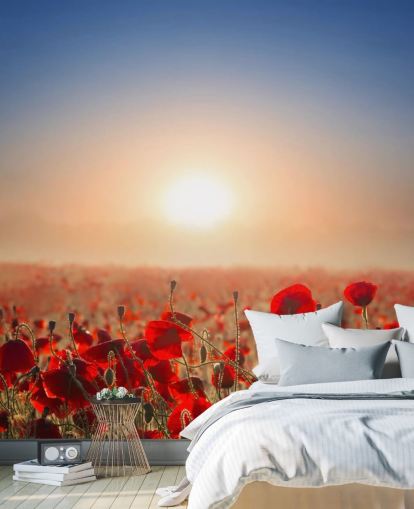 Papier Peint Fresque Coquelicots rouges dans un champ