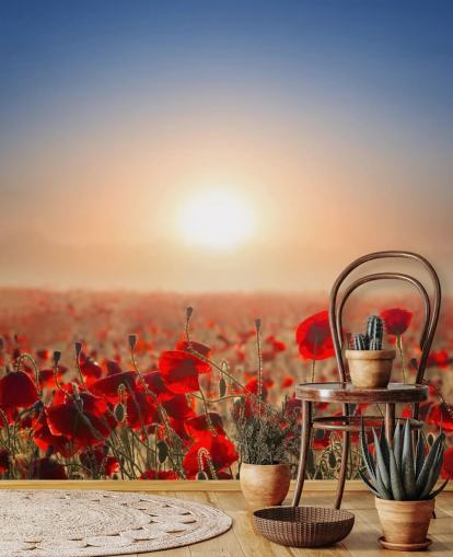 Red Poppies in a Field Wall Mural