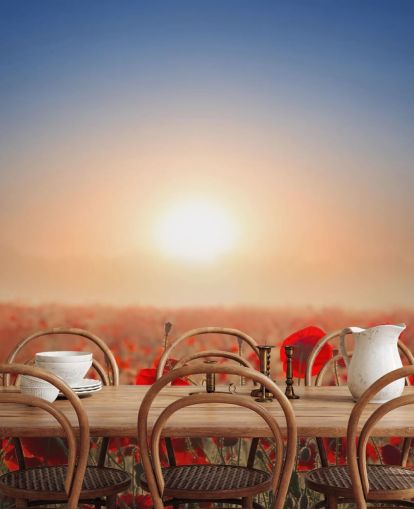 Rote Mohnblumen auf einem Feld Fototapete