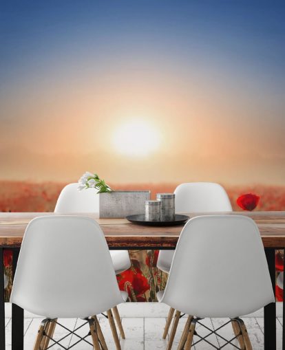 Papier Peint Fresque Coquelicots rouges dans un champ