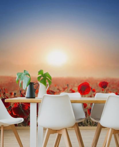 Red Poppies in a Field Wall Mural