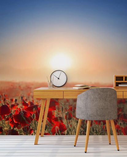 Red Poppies in a Field Wall Mural