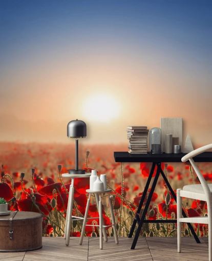 Rote Mohnblumen auf einem Feld Fototapete