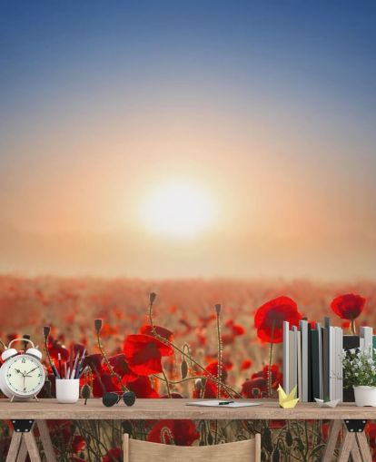 Red Poppies in a Field Wall Mural Red Poppies in a Field Wall Mural