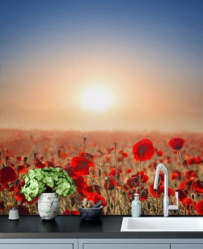 Red Poppies in a Field Wall Mural Red Poppies in a Field Wall Mural