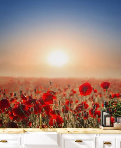 Red Poppies in a Field Wall Mural