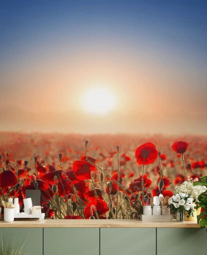 Rote Mohnblumen auf einem Feld Fototapete Rote Mohnblumen auf einem Feld Fototapete