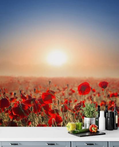 Red Poppies in a Field Wall Mural Red Poppies in a Field Wall Mural