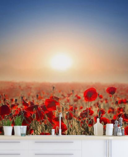 Red Poppies in a Field Wall Mural Red Poppies in a Field Wall Mural