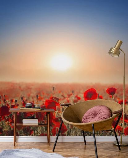 Papier Peint Fresque Coquelicots rouges dans un champ