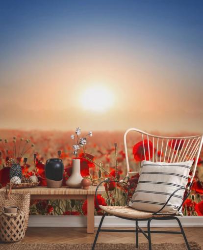 Red Poppies in a Field Wall Mural