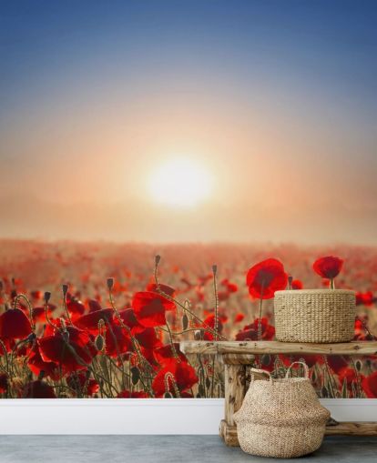 Papier Peint Fresque Coquelicots rouges dans un champ