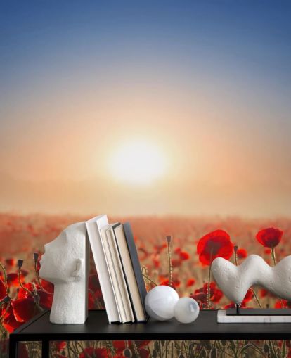 Red Poppies in a Field Wall Mural