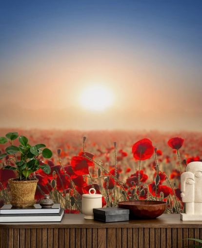 Red Poppies in a Field Wall Mural