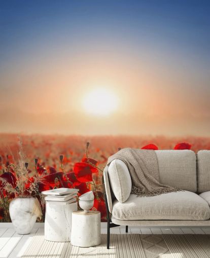 Red Poppies in a Field Wall Mural